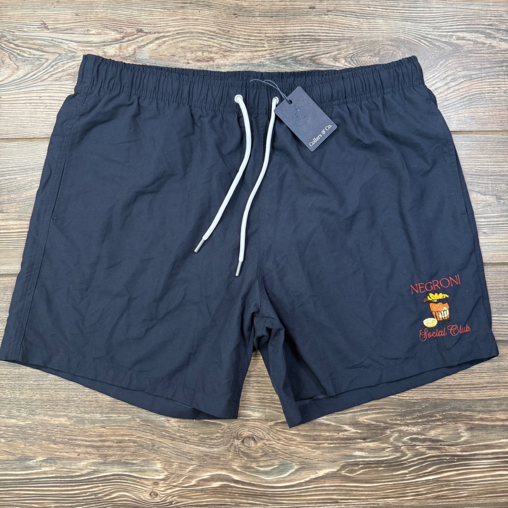 Collars & Co Mens Size XL Swim Trunks Navy‎ Negroni Social Club Cocktail NEW
